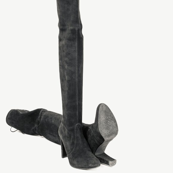 Stuart Weitzman Highland Black Suede Over-The-Knee Tie-Back Boots - Picture 4 of 11